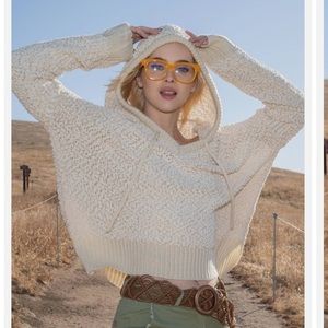 POL Hooded Sweater Sweatshirt Knit Teddie Bear V Neckline Hoodie Oversized